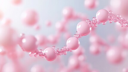 Abstract molecular structure, pink and white spheres connected by lines, vibrant background for science or technology themes.