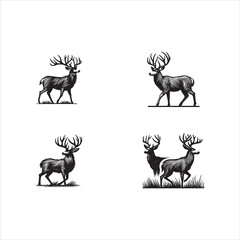 Silhouettes of deer and fantasy creatures like dragons, horses, and Pegasus in black, wild design