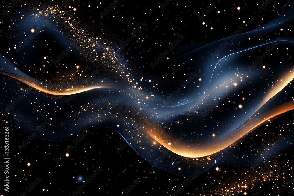 Poster abstract golden stardust streams flowing within a deep space galaxy creation