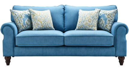 Elegant Blue Sofa with Throw Pillows  Home Decor  Living Room Furniture