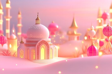 Obraz premium Beautiful 3D Eid Mubarak 2025 Design with Vibrant Lanterns and Calligraphy.