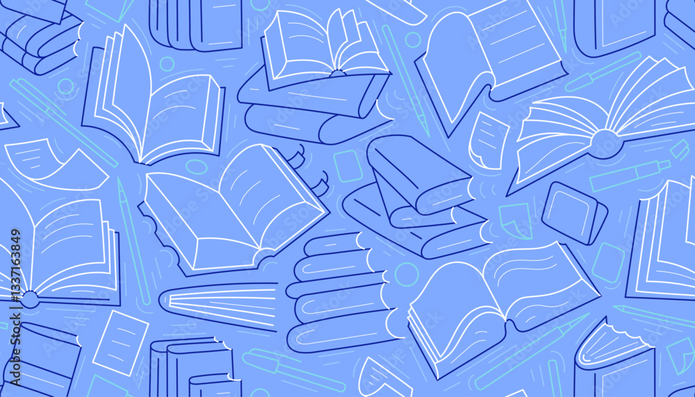Poster open books. vector line seamless pattern. art read