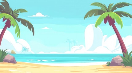 Idyllic Tropical Beach Scene Palm Trees Ocean and Sandy Shore