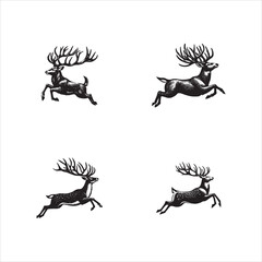 Silhouettes of deer and fantasy creatures like dragons, horses, and Pegasus in black, wild design