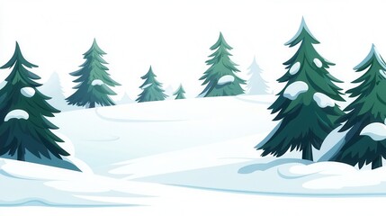 Snowy Winter Landscape with Evergreen Trees