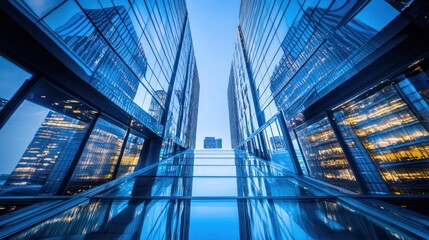 Urban Skyscrapers, Cityscape, Glass Facades, Low Angle View, Architecture, Modern Buildings, Daytime