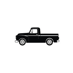 american classic pickup truck side view silhouette on white background