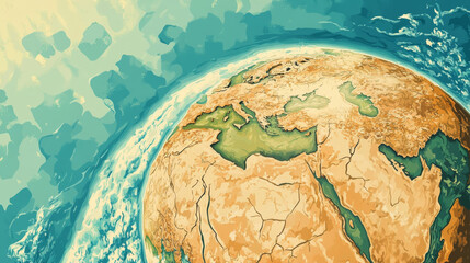 Save planet banner with Earth globe with dry part after global warming. Vector poster of environment protection, ecology conservation with cartoon illustration of green planet with big dirty desert