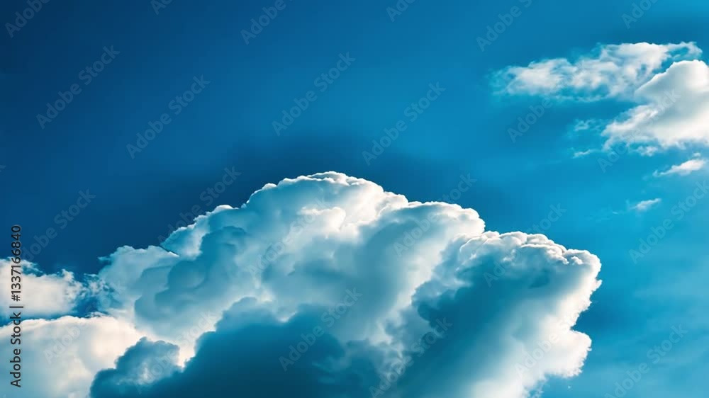 Aufkleber fluffy white clouds float across vibrant blue sky creating serene and peaceful atmosphere as sunligh