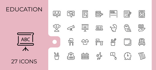 Study And School simple icon set. Includes thin line education, learn, study, book, vector, student and more. Outline icons collection. Set linear icon. Art and illustration.