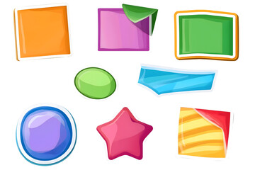 bright colorful geometric sticker set with glossy effect isolated png transparent cutout