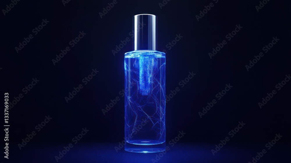 Poster illuminated bottle with intricate energy patterns in futuristic design