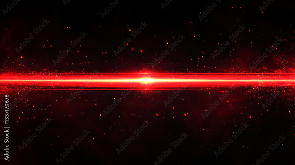Aufkleber red speed light horizontal straight line on black background. realistic vector illustration of abstr