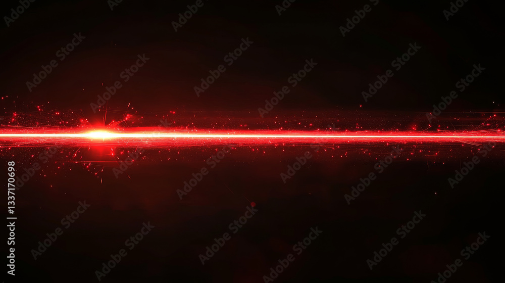 Aufkleber red speed light horizontal straight line on black background. realistic vector illustration of abstr