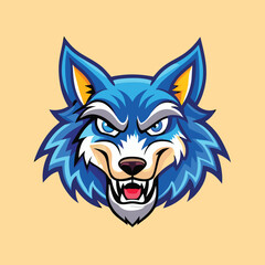 Cartoon Wolf Head Mascot Character Vector Logo Illustration