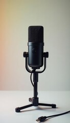 Professional microphone on adjustable stand, isolated , vocal, podcast, device