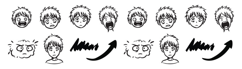 Set of black hand drawn anime manga doodle the set also offers scribble strokes and symbolic graphics in vector format, making them easy to customize and scale. These versatile doodles and sketch.