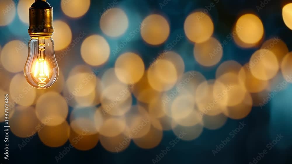 Poster glowing light bulb against backdrop of warm bokeh lights creating cozy and inviting atmosphere with 