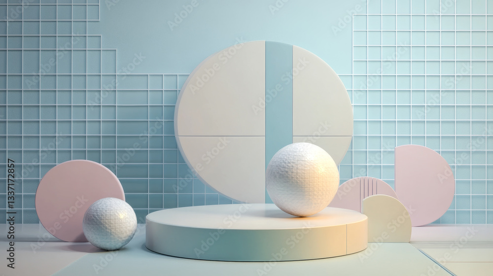 Aufkleber round podium with abstract geometric background. vector realistic mockup of circular platform with 3