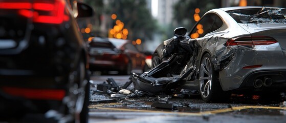 Damaged car accident urban street