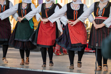 Authentic balkan folk dance on stage at Busojaras - March 4, 2025 Mohacs, Hungary