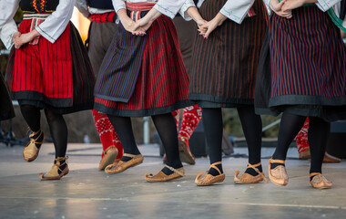 Authentic balkan folk dance on stage at Busojaras - March 4, 2025 Mohacs, Hungary