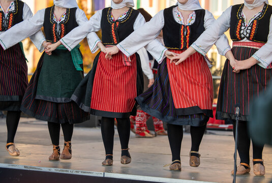Authentic balkan folk dance on stage at Busojaras - March 4, 2025 Mohacs, Hungary