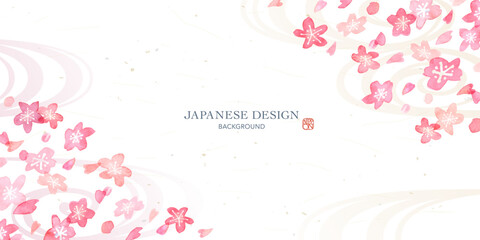 和風の背景／水彩の桜と流水