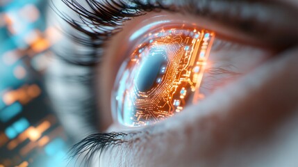 Close-up of a vibrant eye, intricate details and vivid colors, emphasizing facial features and expression for artistic use.