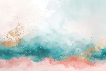 Fototapeta premium Summer beach watercolor background painting backgrounds pink.