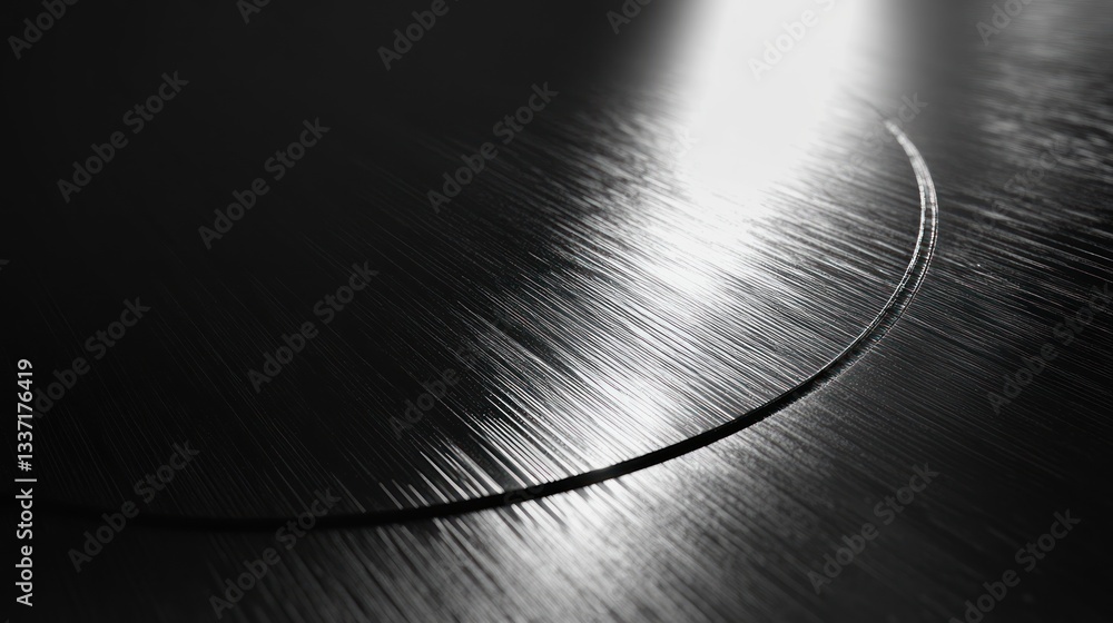 Poster monochrome circular groove: minimalist texture with a dynamic sweep of light