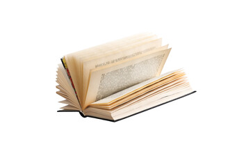 An open vintage book with flipped pages, showcasing text. Concept of knowledge, education, and...