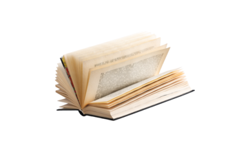 An open vintage book with flipped pages, showcasing text. Concept of knowledge, education, and literature in aged hardcover edition. Abstract view of wisdom and history in library or bookstore..