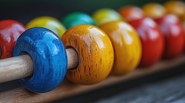 An abacus with colorful wooden beads, some slightly worn from use. School and education concept - Powered by Adobe