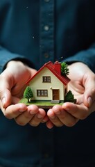 Home and auto insurance concept Hands protect house and car model , financial security, security, safeguard