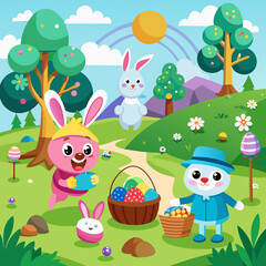 Obraz premium Egg Hunt Vector | Generative AI & Line Art Design for Print