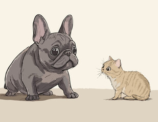 French bulldog with cat