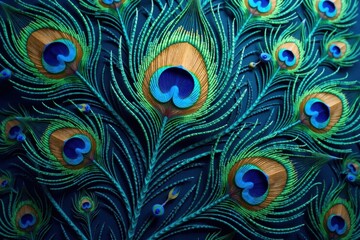 Intricate peacock feather pattern, swirling vibrant blues and greens , ornate, nature, art
