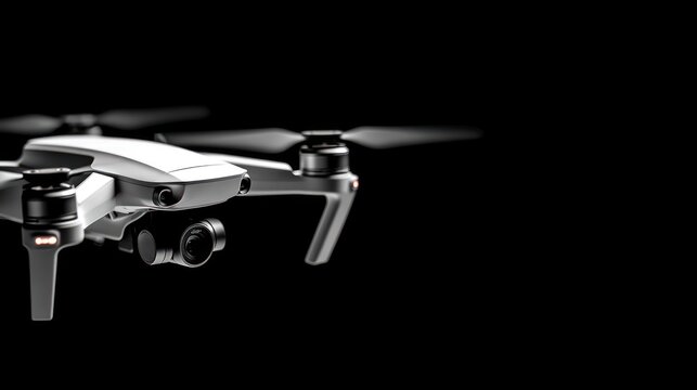 Modern drone in pristine white against a stark black backdrop for surveillance