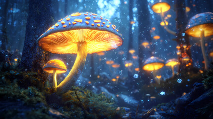 Fototapeta premium Enchanted fungal dreamscape:a surreal of nature's fantastical realms. Prismatic Spores. Illustration