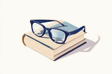 A pair of eyeglasses rests on a stack of books, suggesting reading and knowledge.