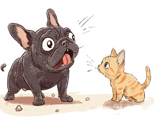 French bulldog with cat