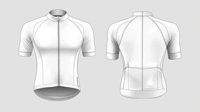 Men cycling jersey mockup front, side and back view. Vector realistic template of blank sport uniform for bicycle race. White t-shirt with short sleeves and zipper isolated on transparent background