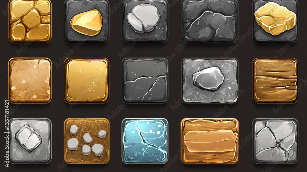 Poster square frames for game ui design. vector cartoon set of user interface elements with border with gol