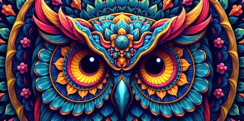 Circular owl mandala, flowing lines & details, ethnic, mandala