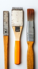 Vintage Paint Brushes on White Background Top View..