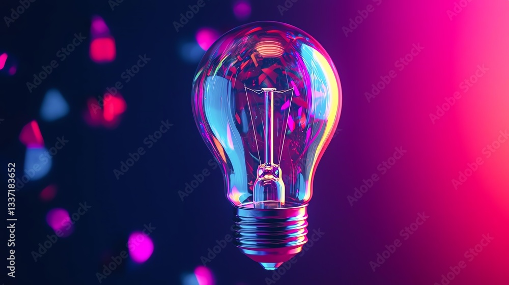 Aufkleber a floating light bulb illuminated by colorful lights creating a futuristic ambiance.