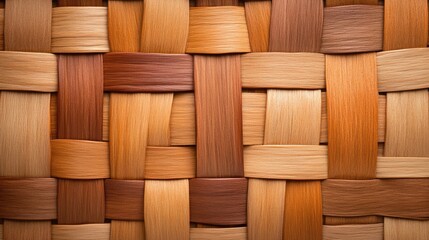 Woven basket texture background with natural rattan fibers in warm beige tones