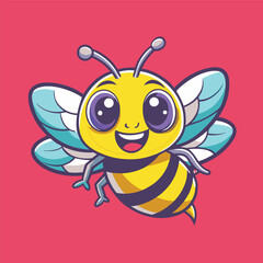 Vibrant Cartoon Illustration of an Adorable Bee Soaring Through the Air