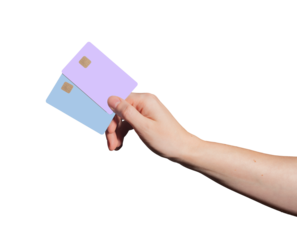 Credit card in hand, woman holding plastic card, choosing payment option for transaction, business, finance, banking, secure digital purchase. Isolated on white background..